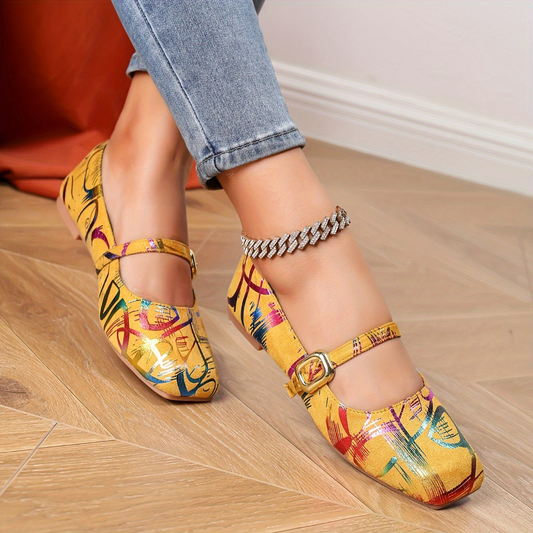 2026 Women'S Fashion New Spring Autumn Vintage Square Toe Mary Jane Flats, All-Season Versatile Style 2025 New Hot Item Women'S Shoes Buckle, Women Shoes