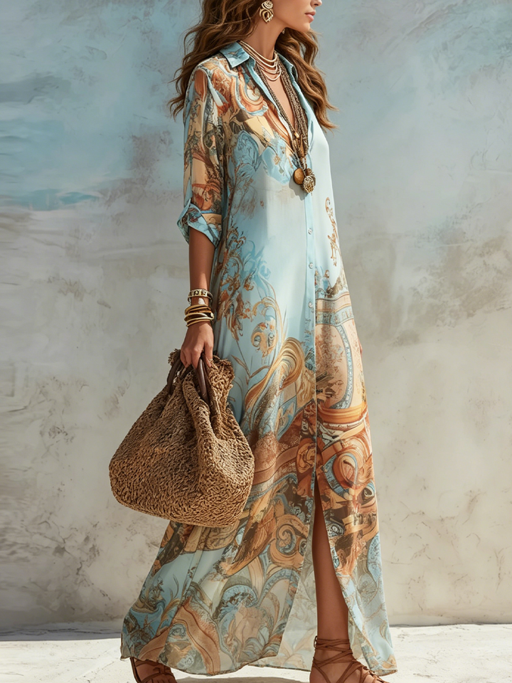 Sarah | Baroque Style Floral Blue Maxi Dress