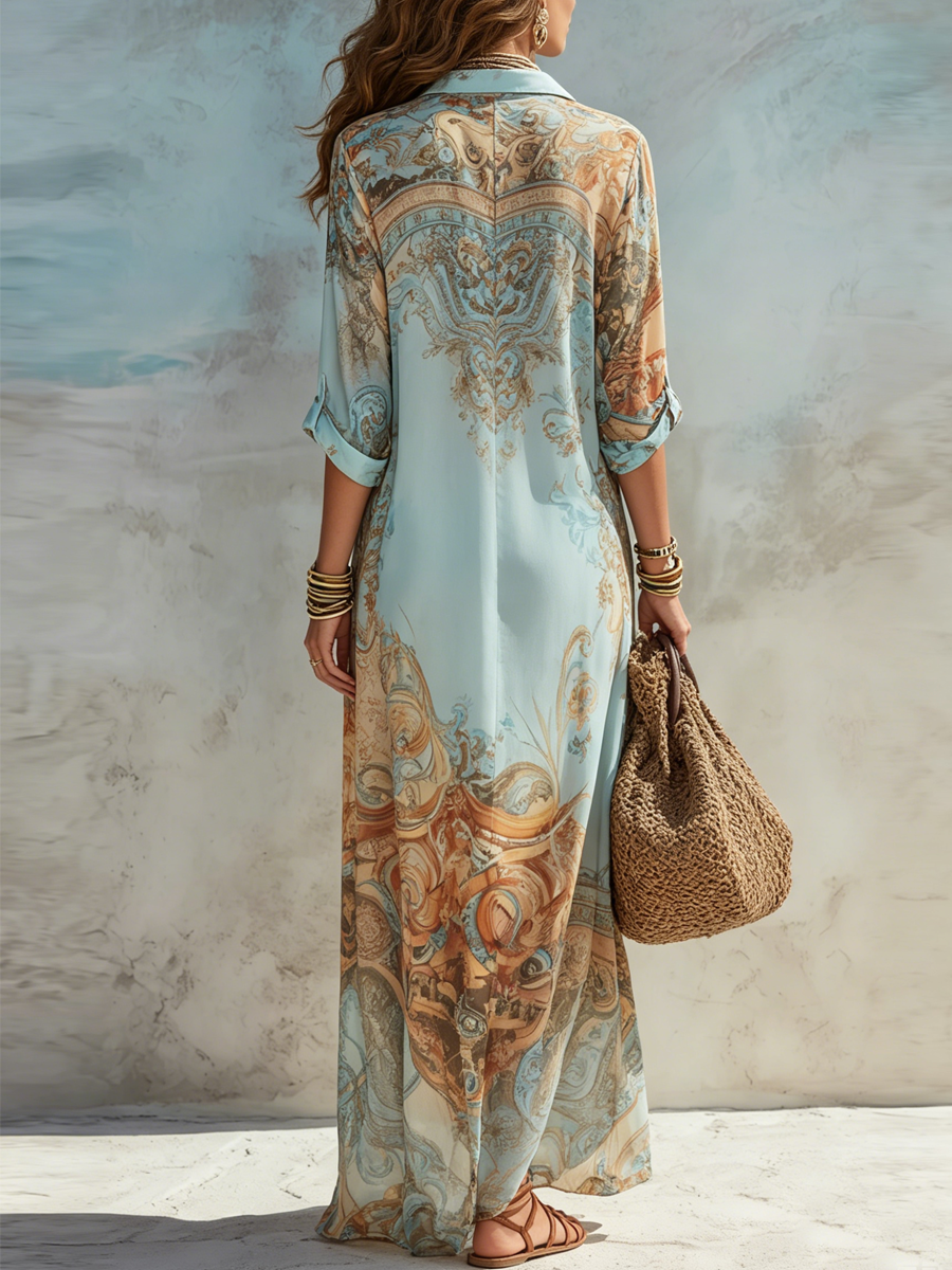 Sarah | Baroque Style Floral Blue Maxi Dress