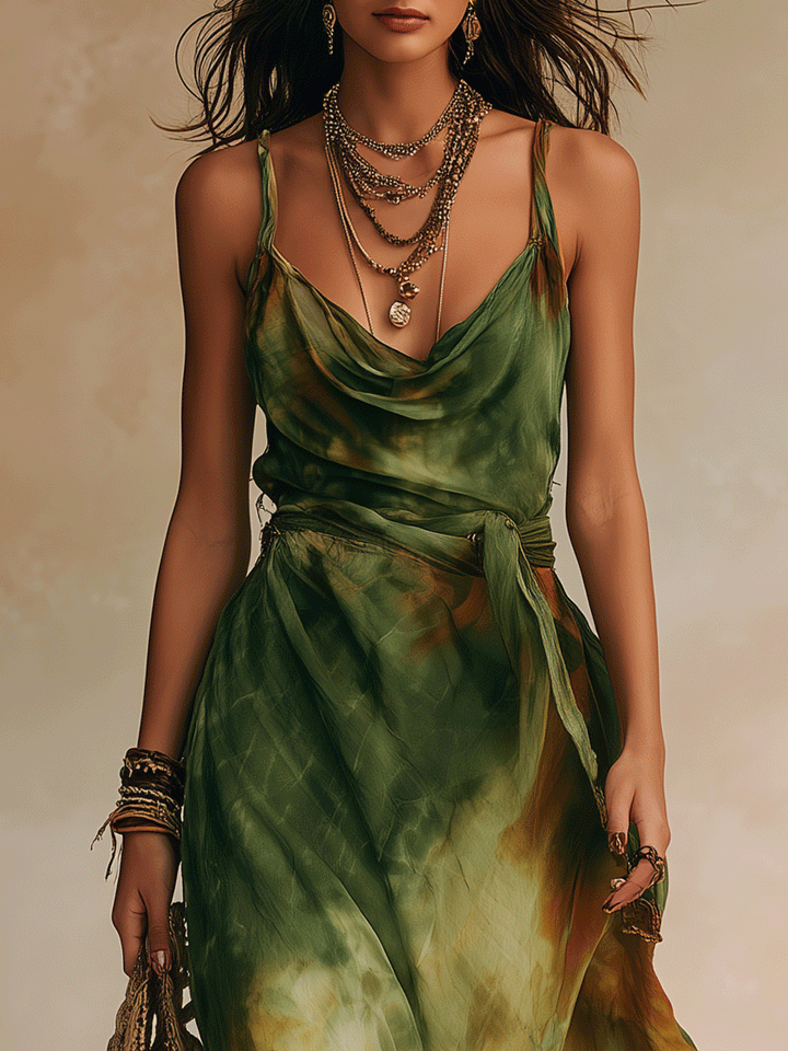 ELIRA | Abstract Green Maxi Dress