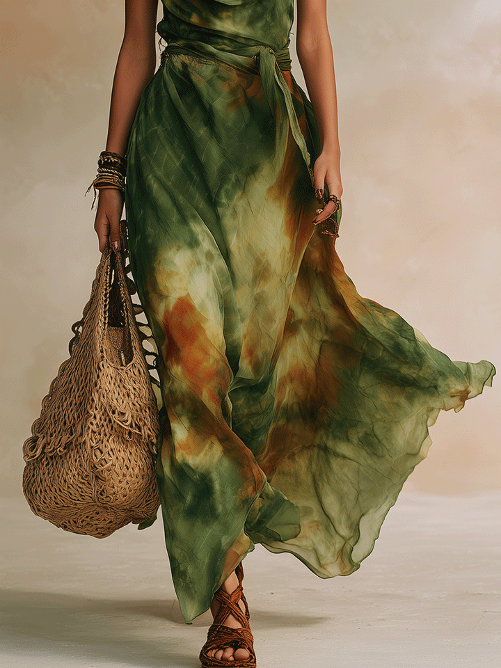 ELIRA | Abstract Green Maxi Dress