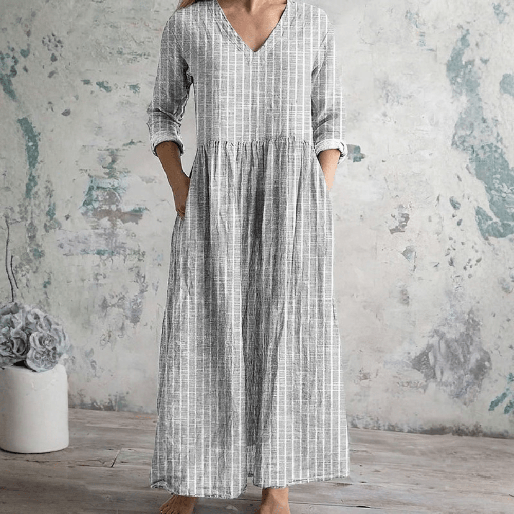 Elizabeth | Breathable V Neck Stripe Dress