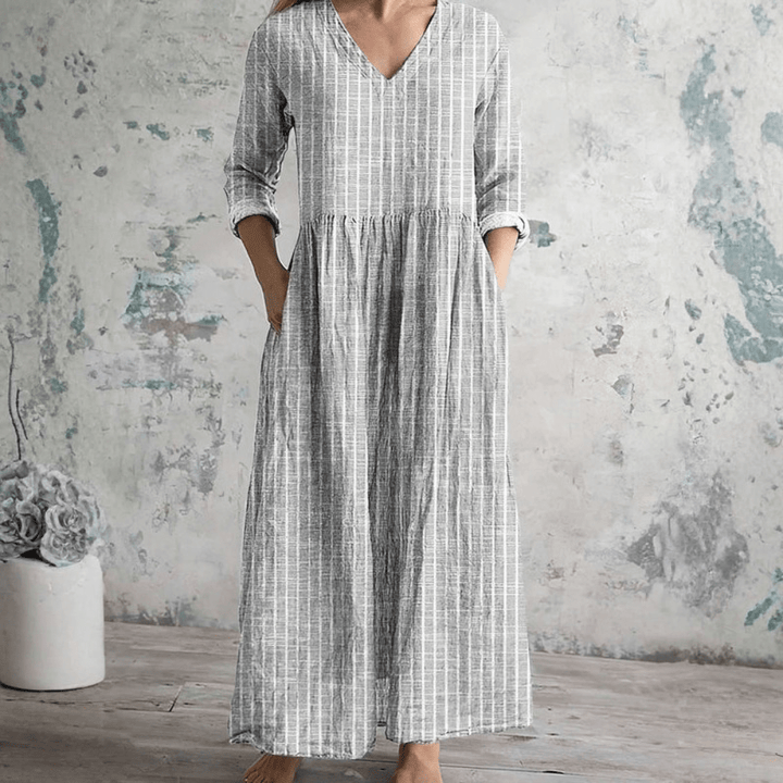 Elizabeth | Breathable V Neck Stripe Dress
