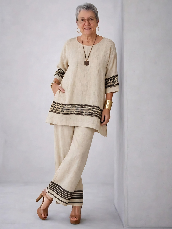 Harlowe | Elegant Black-Striped Linen Top & Flowing Pants