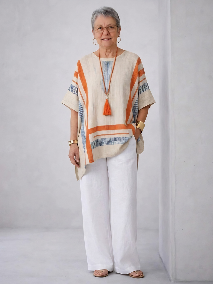 Caevan | Sophisticated Asymmetrical Blouse & Wide-Leg Linen Pants