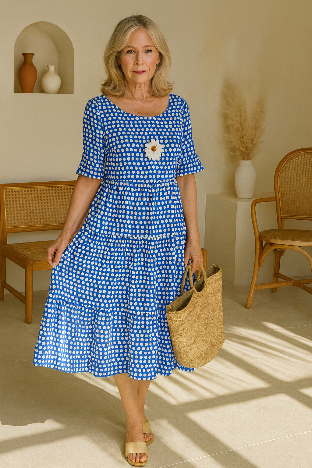 Noémie™ — Elegant Natural Fluid Midi Dress