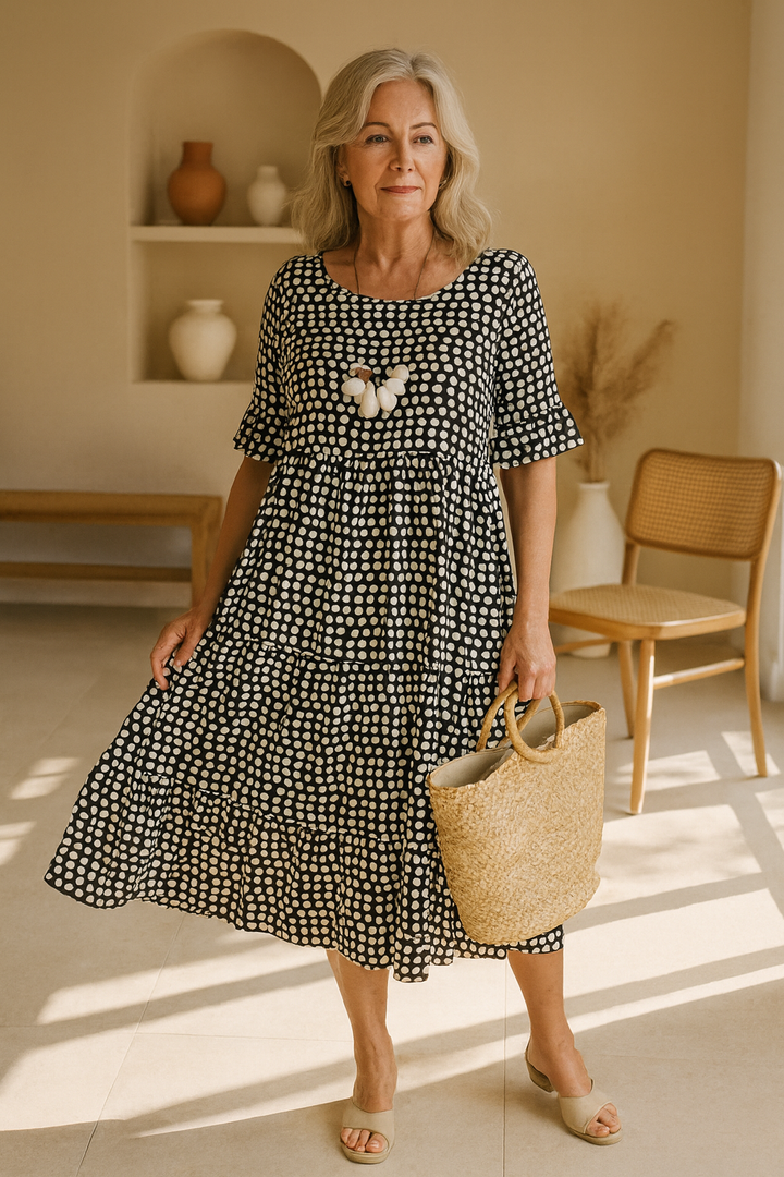 Noémie™ — Elegant Natural Fluid Midi Dress