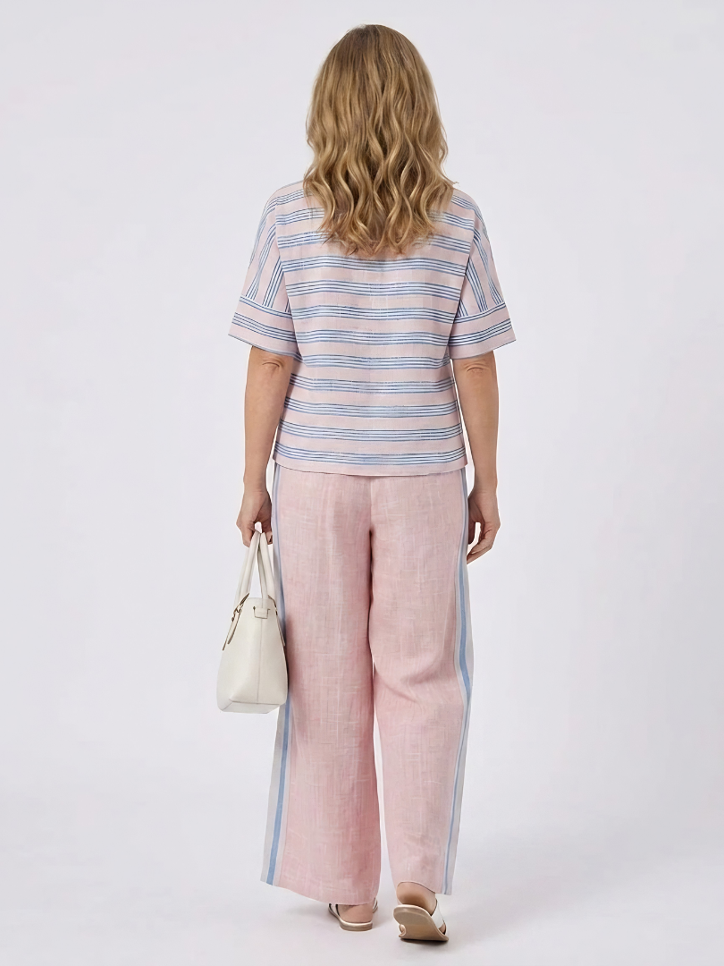 Virella | Elegant Pink-Blue Linen Blouse & Soft Pants