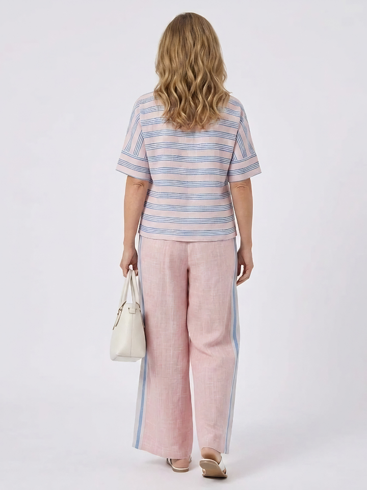 Virella | Elegant Pink-Blue Linen Blouse & Soft Pants