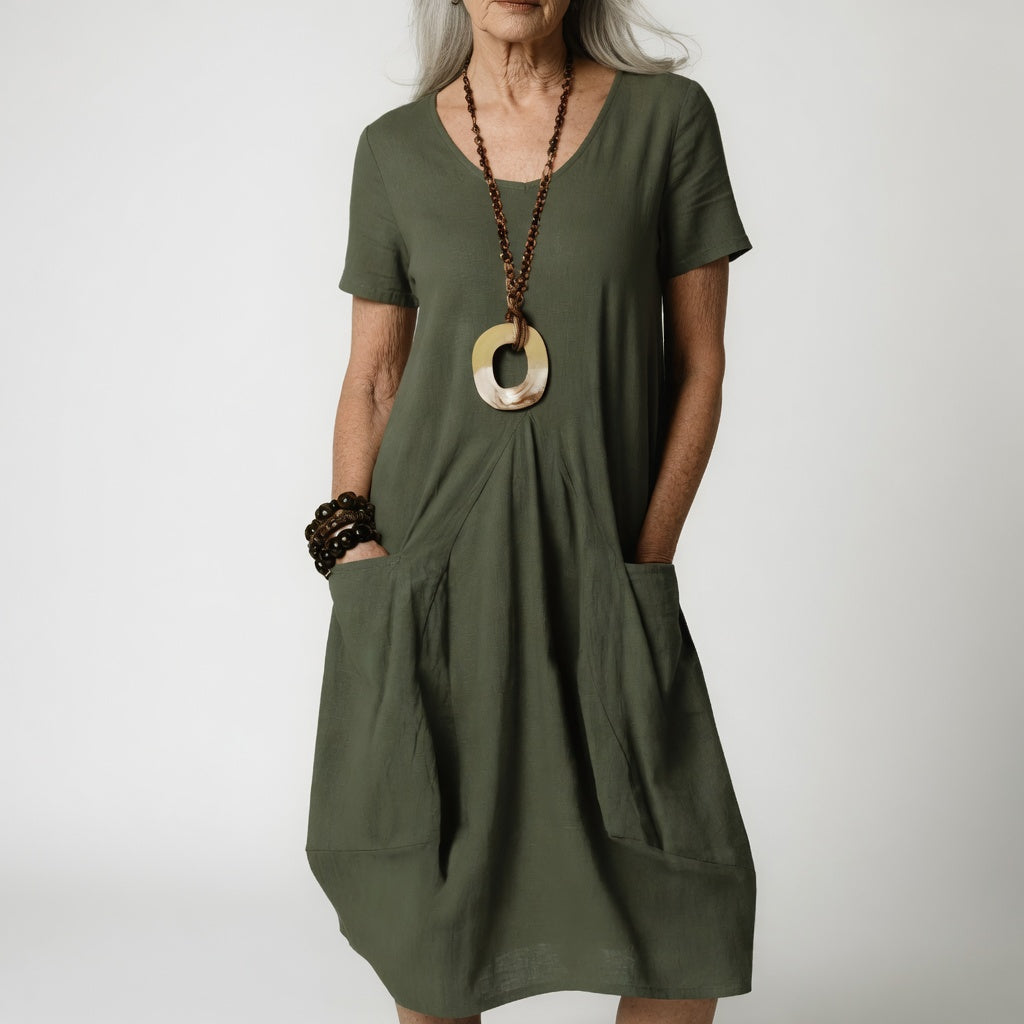 Céline™ — Fluid Elegance Dress with Enhanced Belly