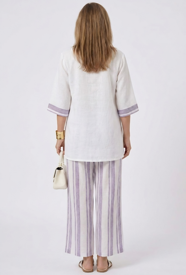 Luxmere | Comfortable Relaxed Blouse & Striped Bamboo Pants