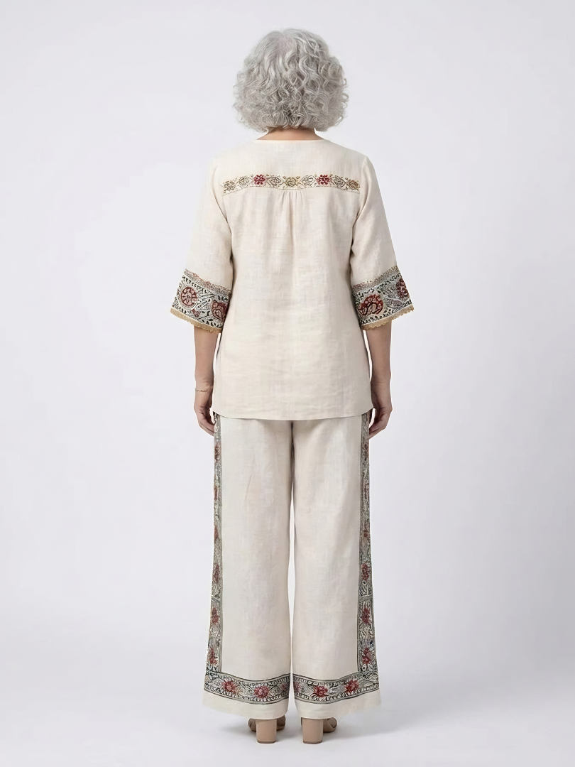 Tameric | Sophisticated Embroidered Raw Blouse & Wide Pants