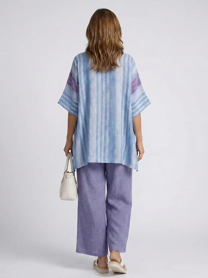 Zellora | Elegant Lavender & Sky Blue Top & Linen Pants