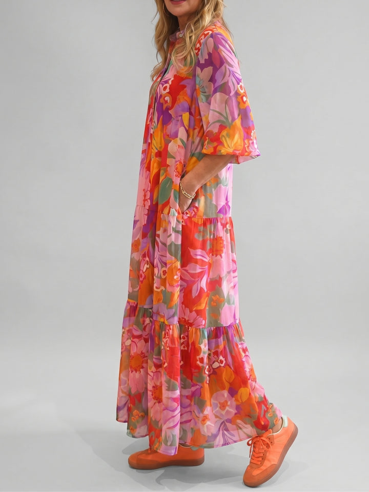 Soleil | Coral Floral Maxi Dress