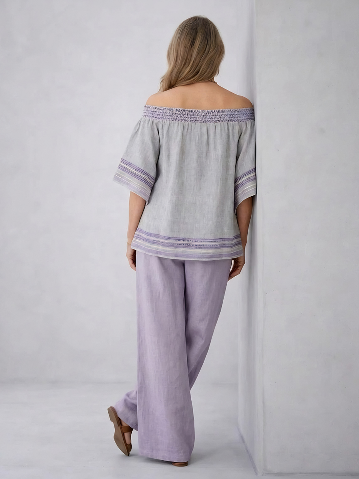 Zandrel | Elegant Off-Shoulder Top & Wide-Leg Striped Pants