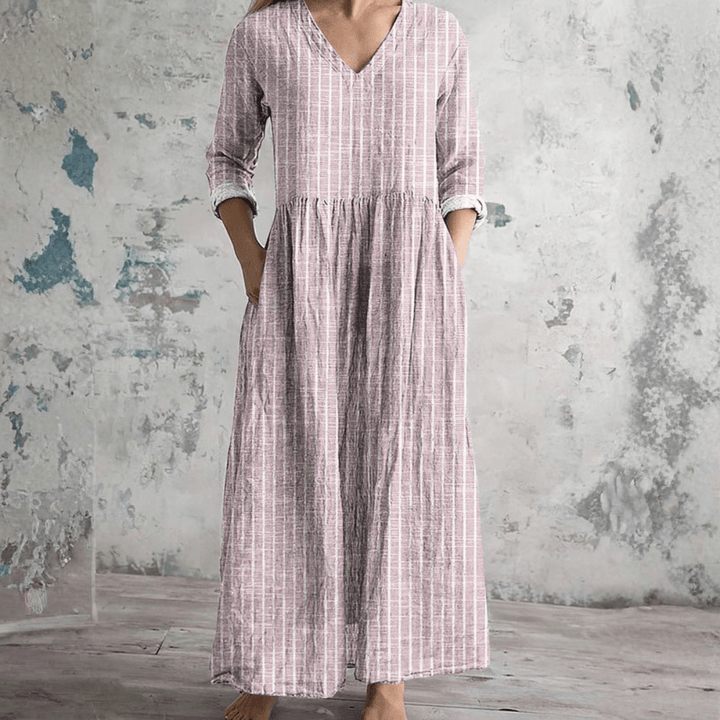 Elizabeth | Breathable V Neck Stripe Dress