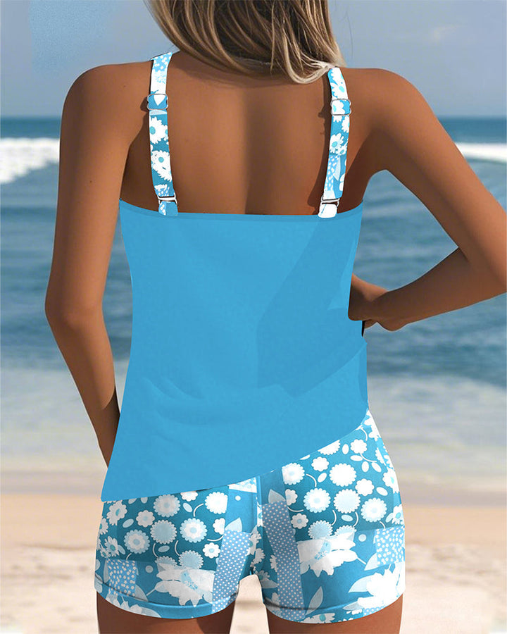 Nicole | Floral Tankini Swimsuit Set with Racerback Top and Swim Shorts
