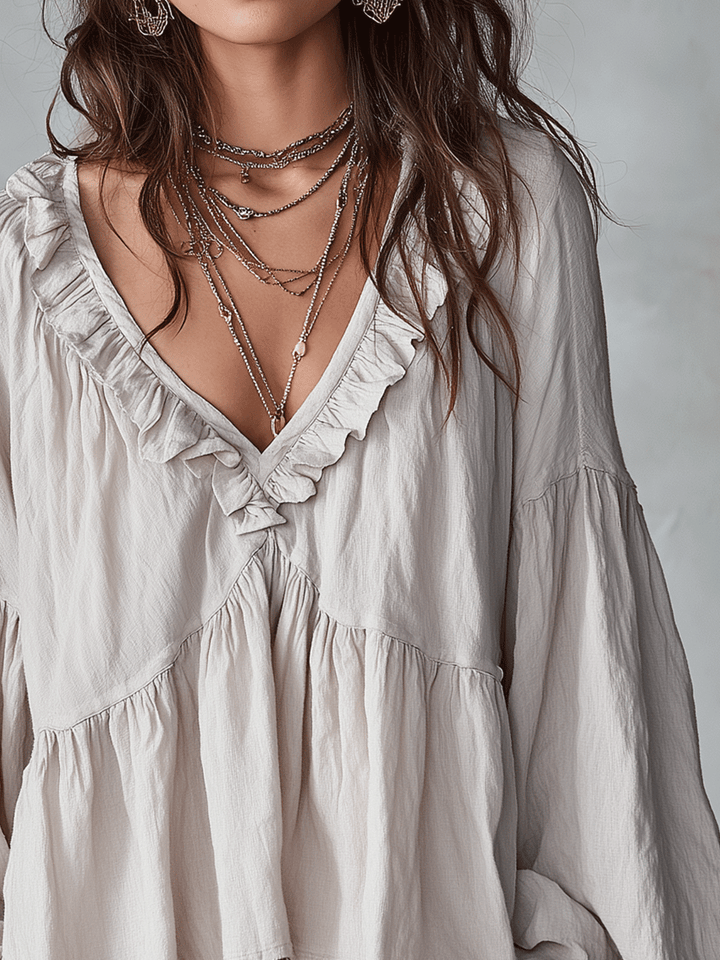 Carolyn | Airy Vintage-Inspired Ruffle Soft Ruffle Bohemian Blouse