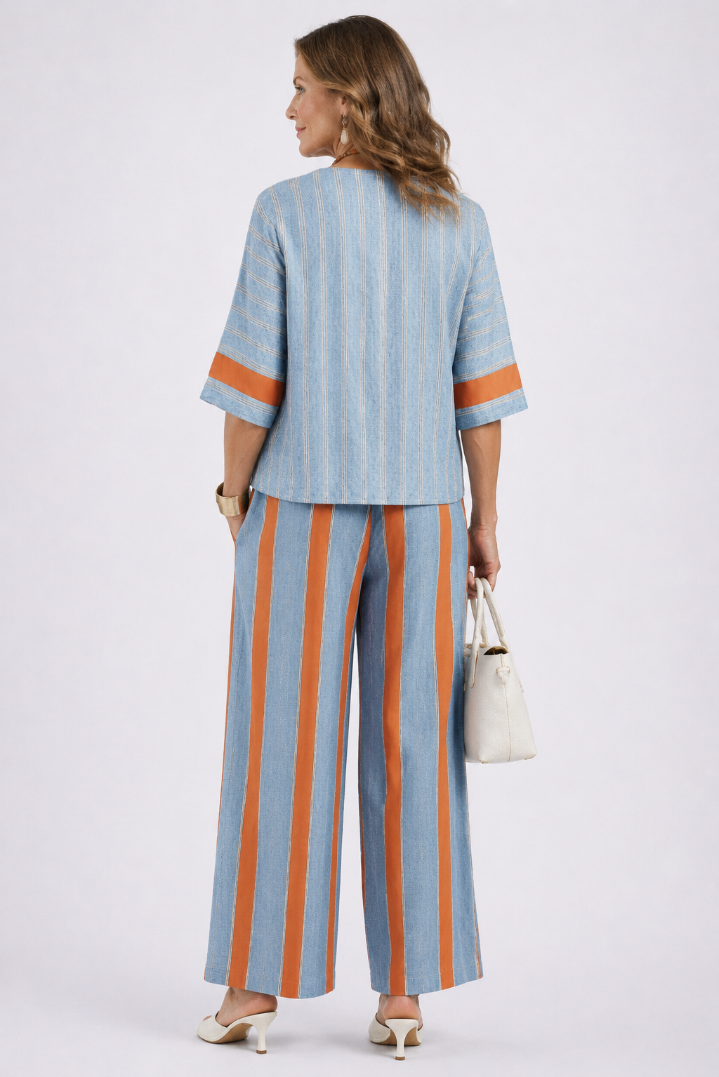 Velmere | Sophisticated Terracotta Striped Top & Linen Pants