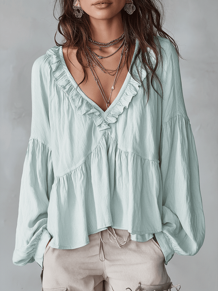 Carolyn | Airy Vintage-Inspired Ruffle Soft Ruffle Bohemian Blouse