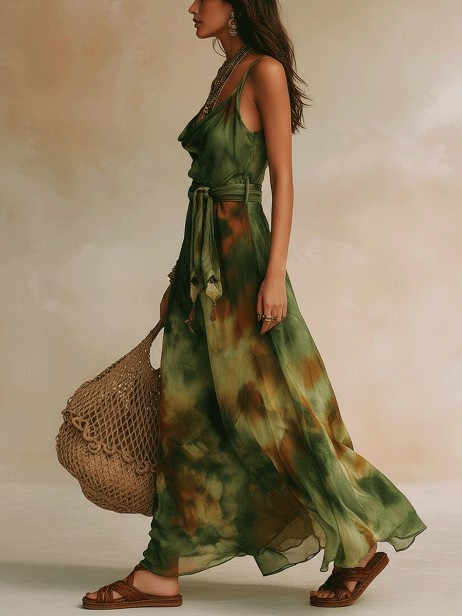 ELIRA | Abstract Green Maxi Dress