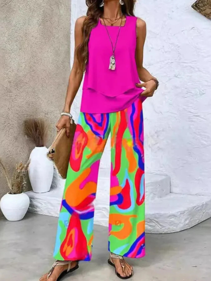 Ovelynra™ | Sleeveless Top And Wide-Leg Pants Set