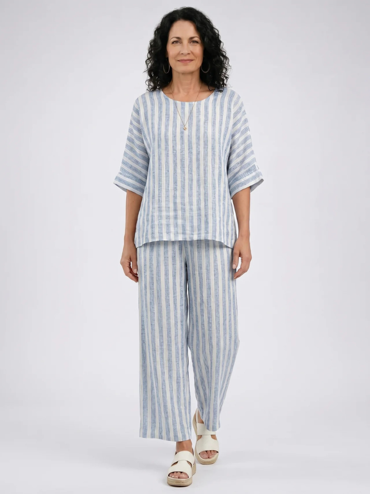Rensleigh | Sophisticated Blue Striped Top & Relaxed Pants
