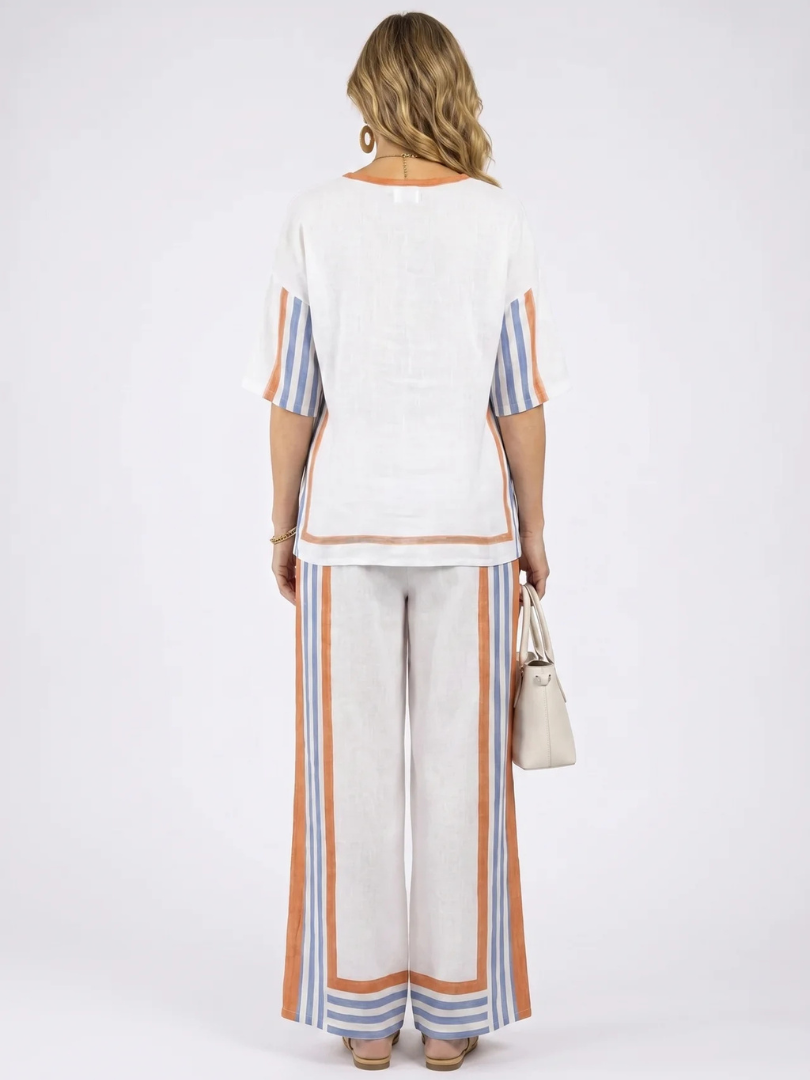 Thorneil | Comfortable Wide-Leg Striped Pants & Linen Top