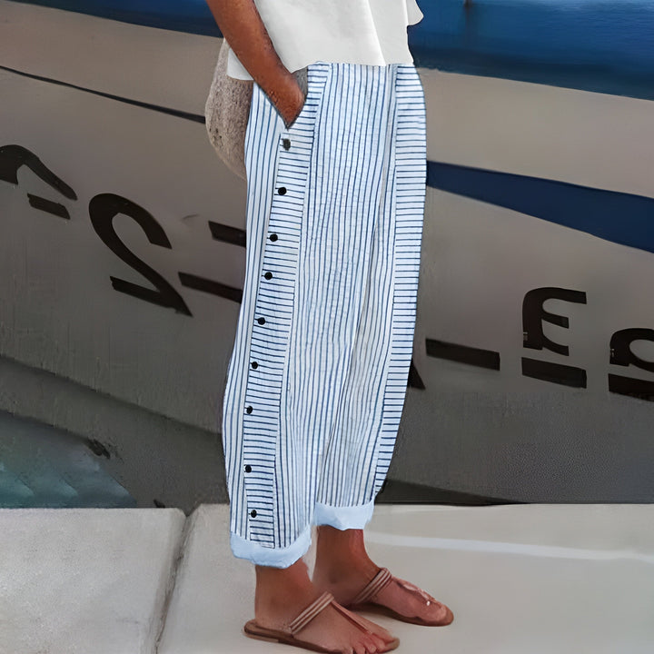 Kimberly | Stripe Panel Button Trousers