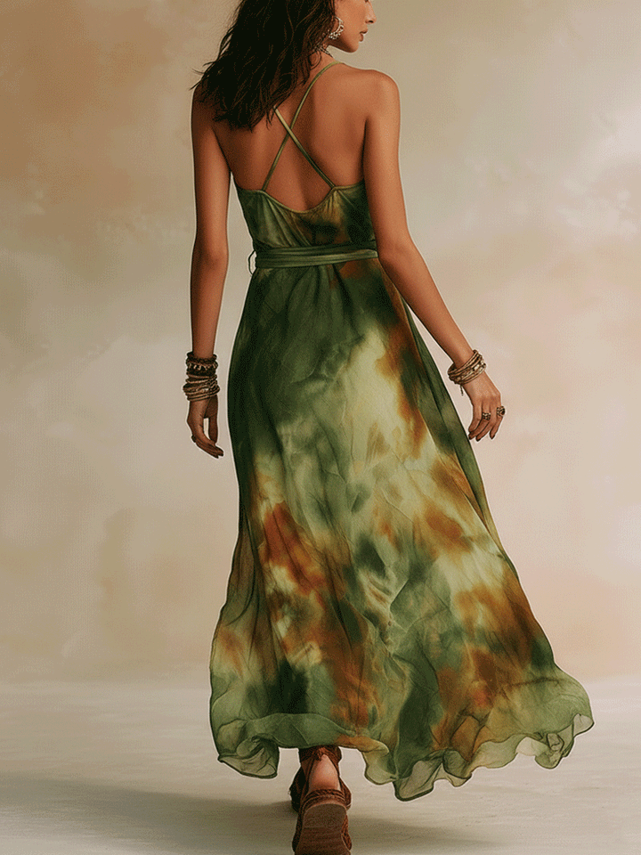 ELIRA | Abstract Green Maxi Dress