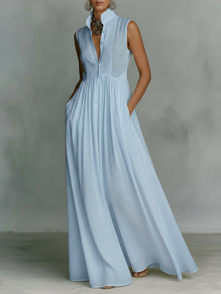 Women's Minimalist Cotton-linen Blend Sleeveless Maxi Dress