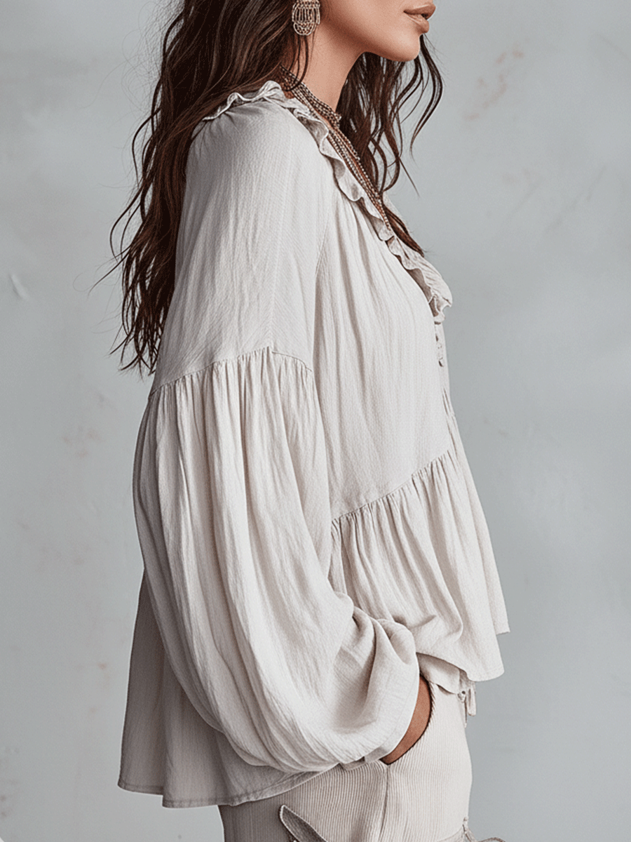 Carolyn | Airy Vintage-Inspired Ruffle Soft Ruffle Bohemian Blouse