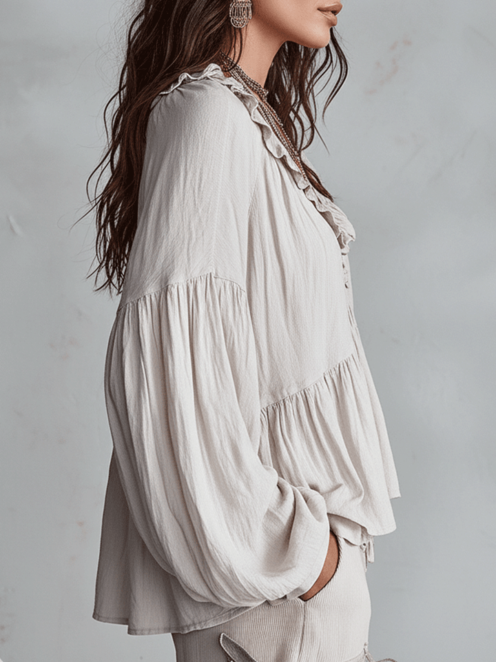 Carolyn | Airy Vintage-Inspired Ruffle Soft Ruffle Bohemian Blouse