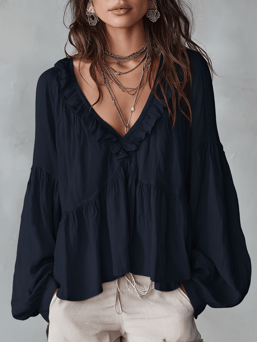 Carolyn | Airy Vintage-Inspired Ruffle Soft Ruffle Bohemian Blouse