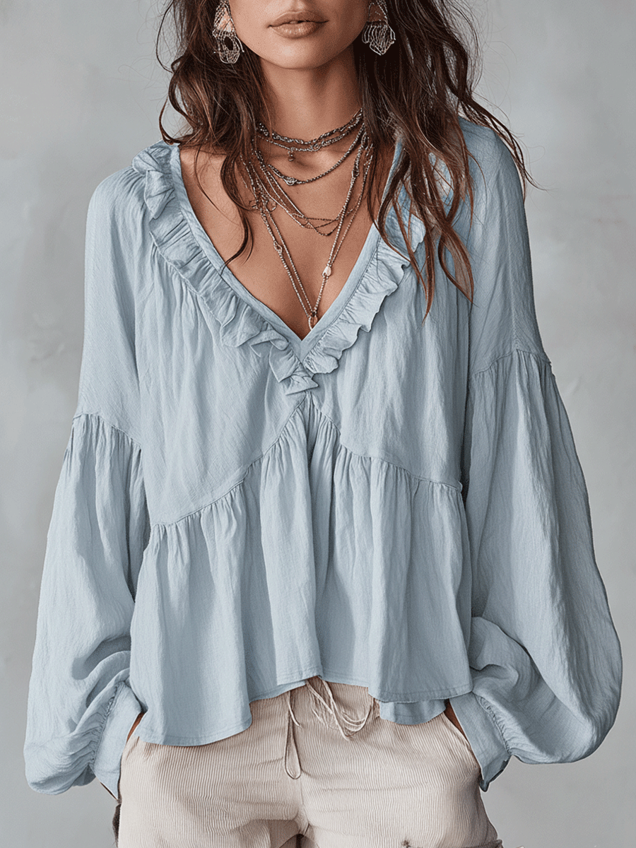 Carolyn | Airy Vintage-Inspired Ruffle Soft Ruffle Bohemian Blouse