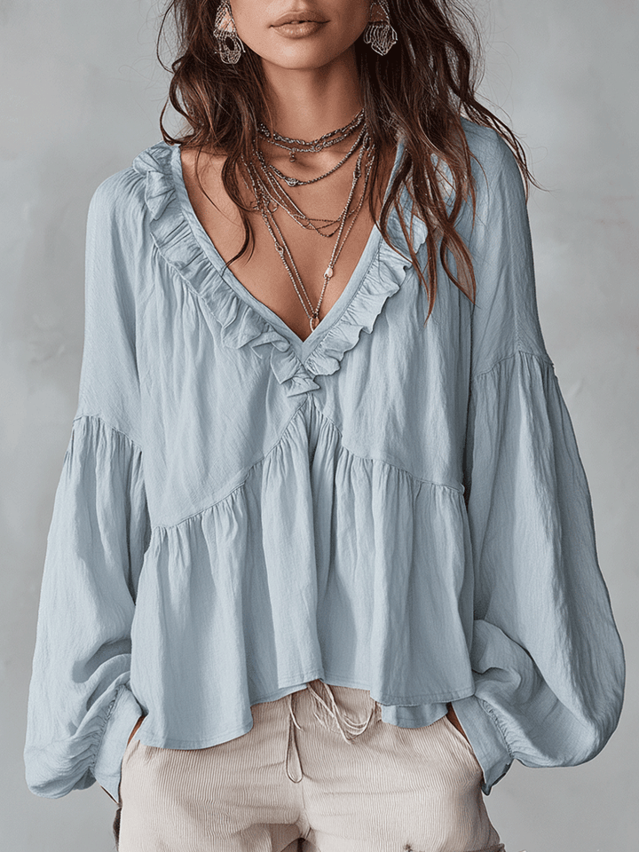 Carolyn | Airy Vintage-Inspired Ruffle Soft Ruffle Bohemian Blouse