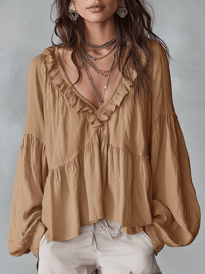 Carolyn | Airy Vintage-Inspired Ruffle Soft Ruffle Bohemian Blouse