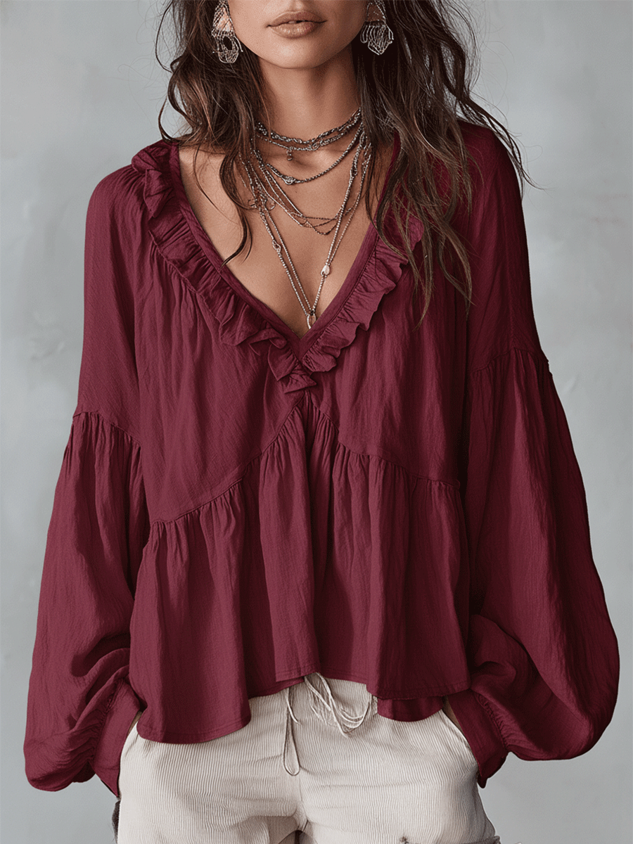 Carolyn | Airy Vintage-Inspired Ruffle Soft Ruffle Bohemian Blouse