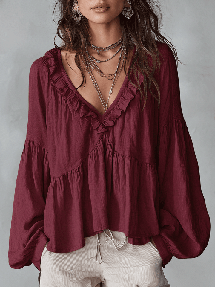 Carolyn | Airy Vintage-Inspired Ruffle Soft Ruffle Bohemian Blouse