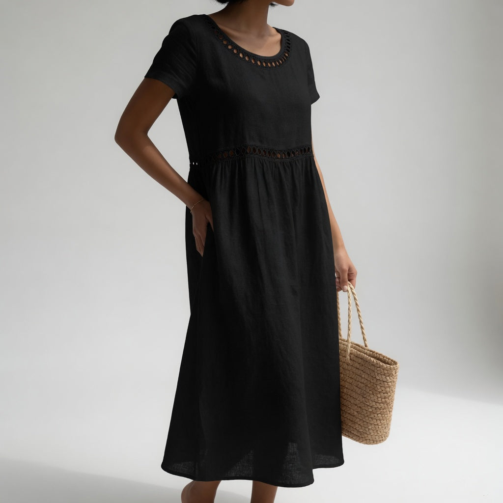Pernelle™ — Mid-length dress 100% cotton embroidered with soft femininity