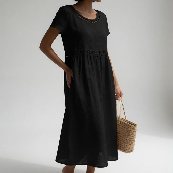 Pernelle™ — Mid-length dress 100% cotton embroidered with soft femininity