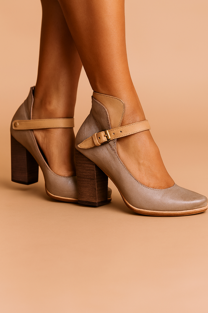 Celina | Elegant block heel pumps with a strap