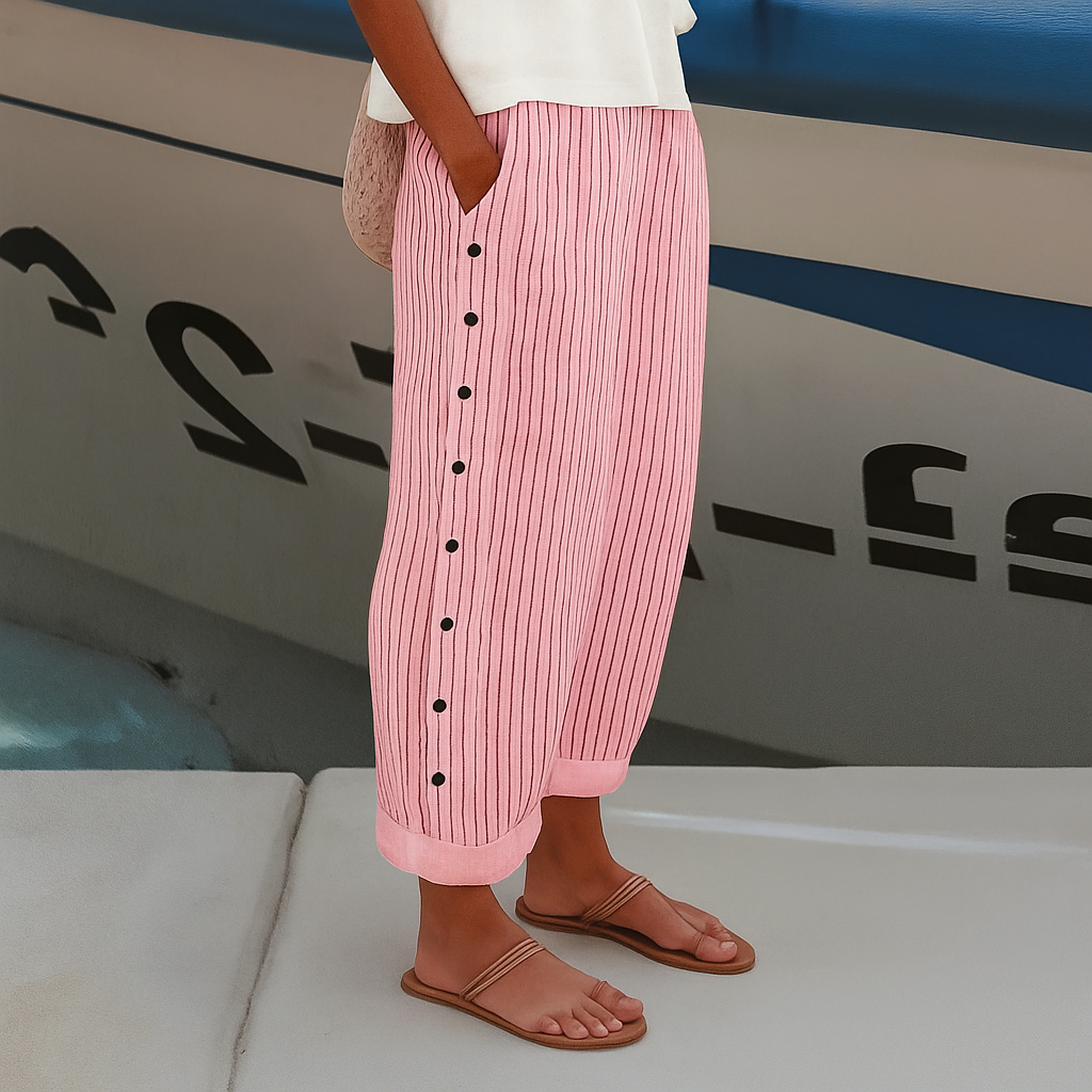 Kimberly | Stripe Panel Button Trousers