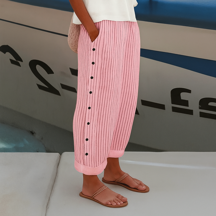 Kimberly | Stripe Panel Button Trousers