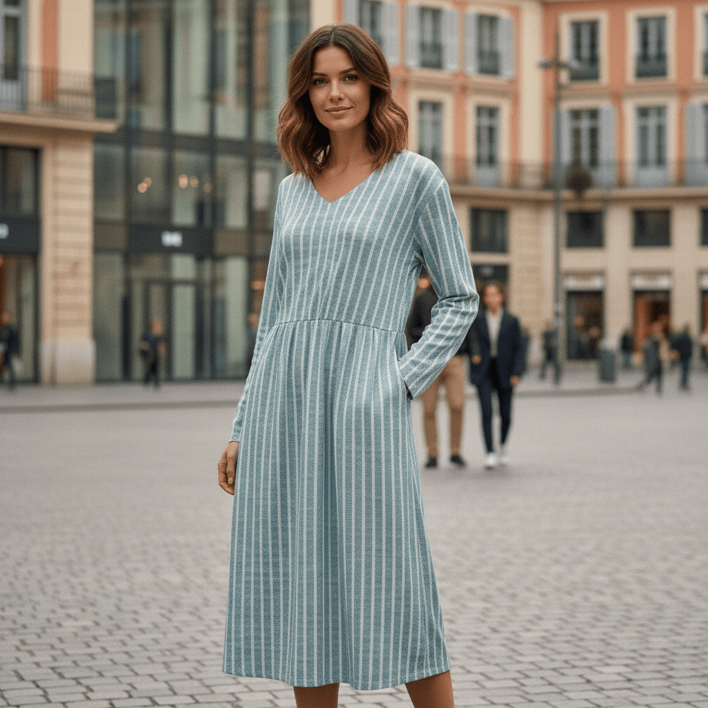 Elizabeth | Breathable V Neck Stripe Dress