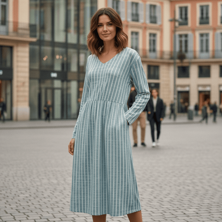 Elizabeth | Breathable V Neck Stripe Dress