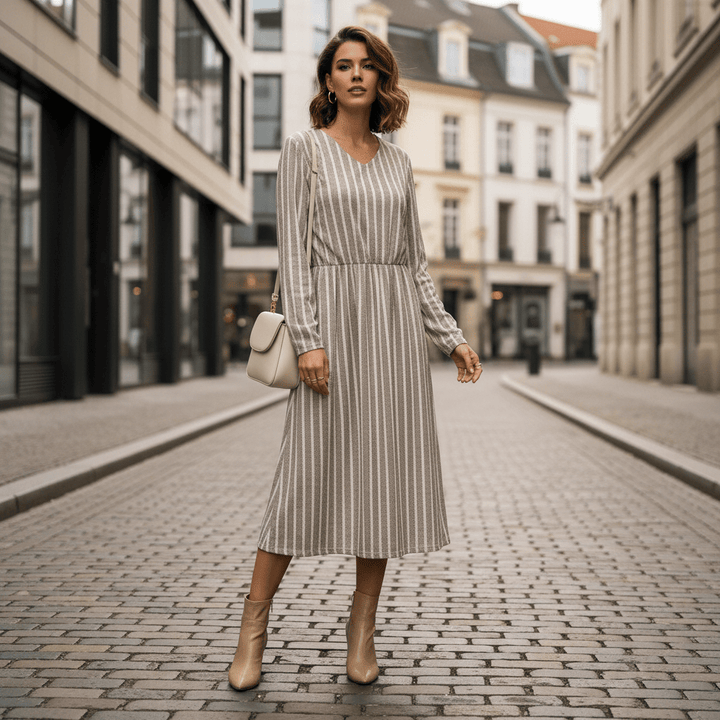 Elizabeth | Breathable V Neck Stripe Dress