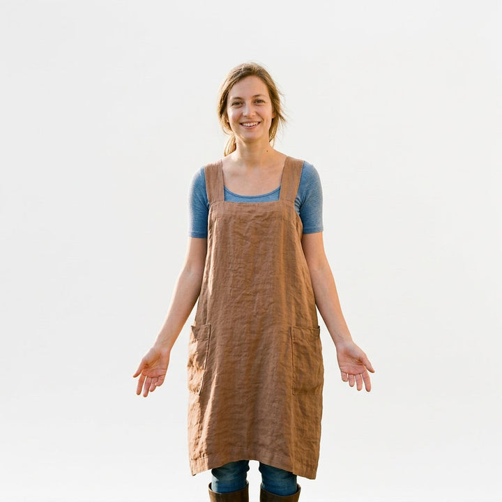 Elegant Cotton Apron Dress with Pockets