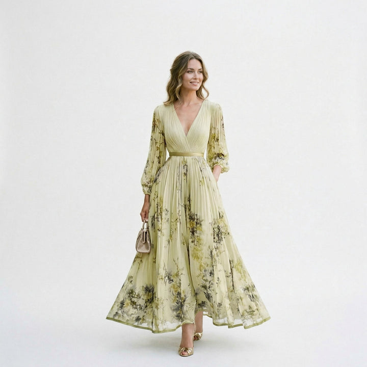 Elegant Floral Long Sleeve Maxi Dress