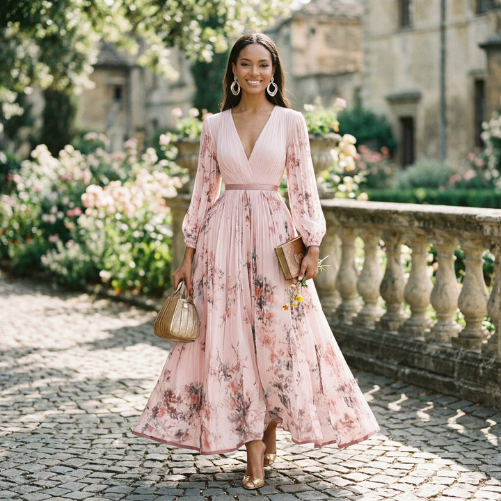 Elegant Floral Long Sleeve Maxi Dress